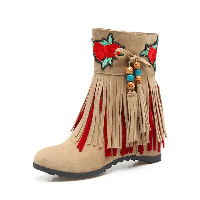 Height Increasing Fringe Winter Boots Women Fashion