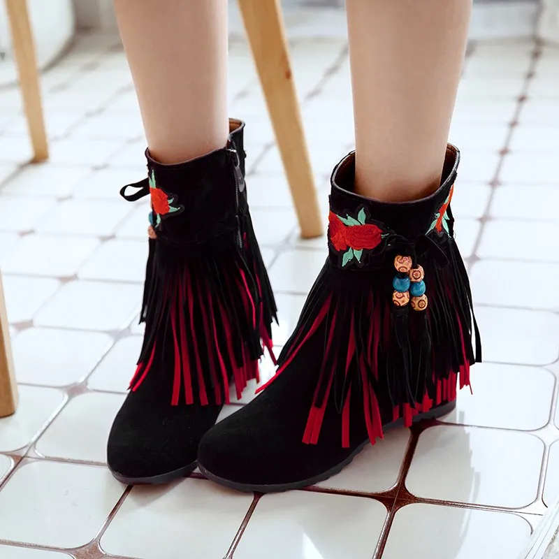 Height Increasing Fringe Winter Boots Women Fashion