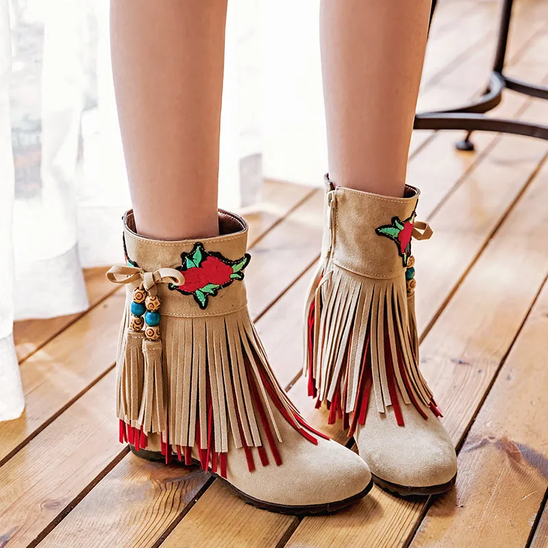 Height Increasing Fringe Winter Boots Women Fashion