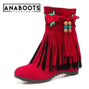 Height Increasing Fringe Winter Boots Women Fashion