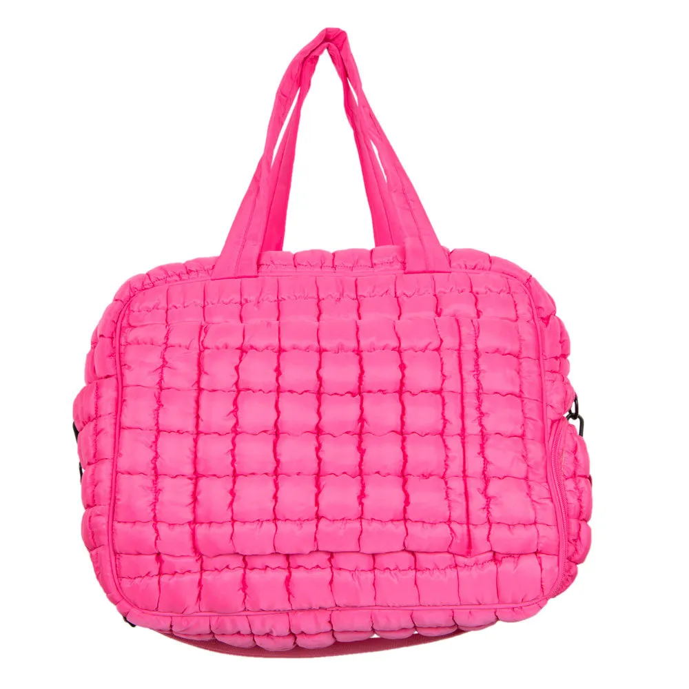 Hot Pink Quilted Wholesale Weekend Duffel w/ Pass-Thru Slip