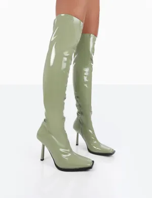 Jenine Green Patent Over The Knee Stiletto Heeled Boots