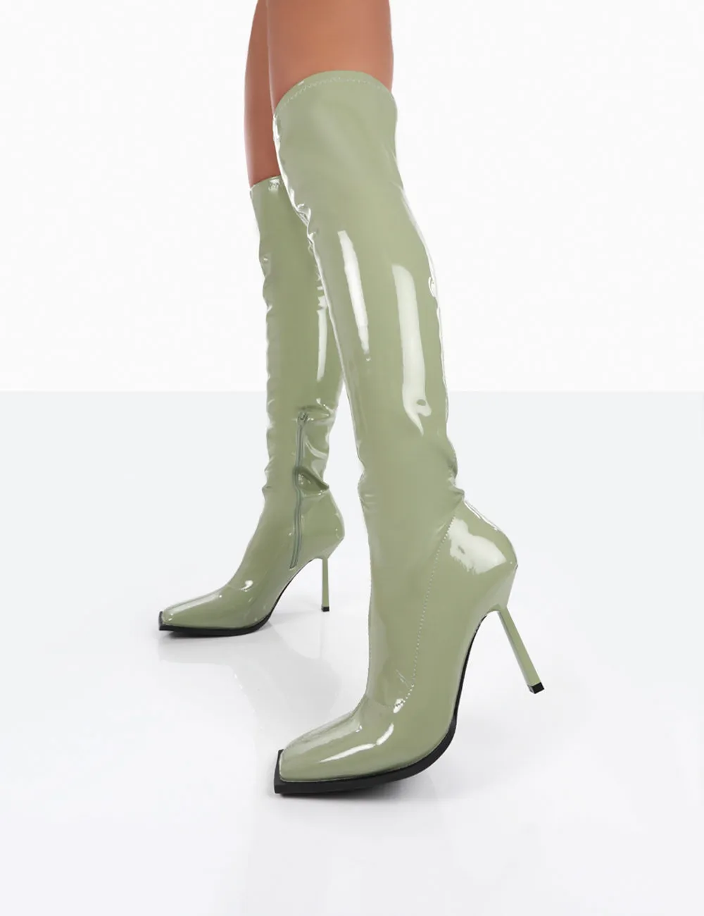 Jenine Green Patent Over The Knee Stiletto Heeled Boots