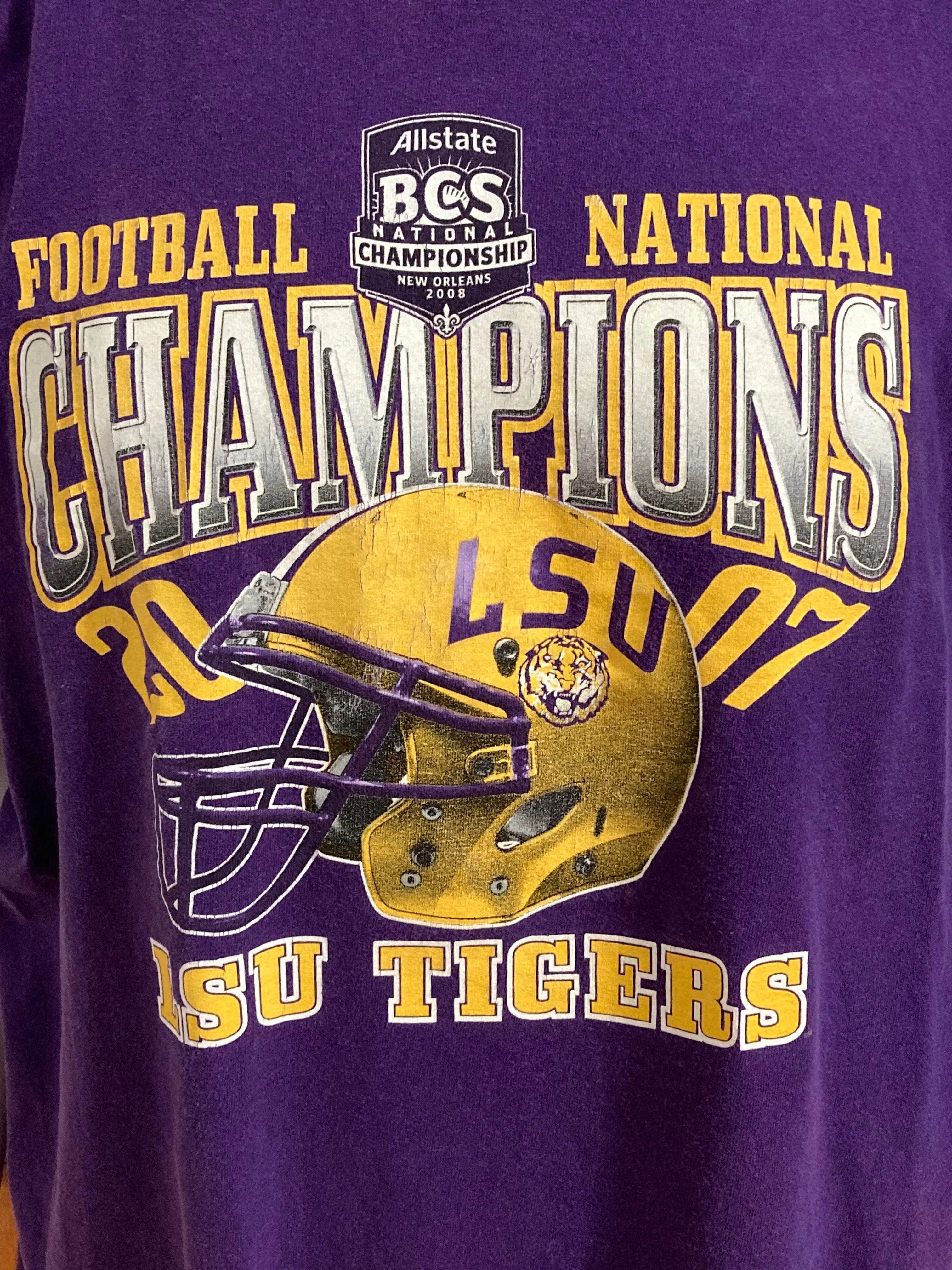 JERZEES "LSU TIGERS BCS CHAMPS" Graphic Print Adult T-Shirt Tee Shirt 3XL Purple Shirt