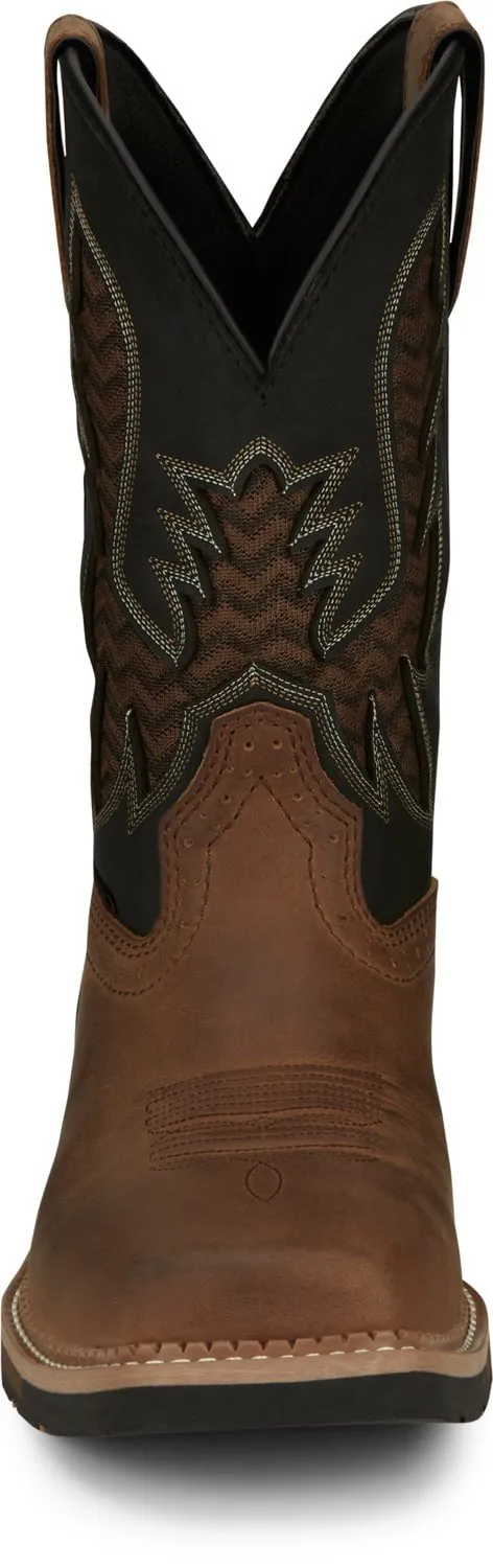 Justin 11in Water Buffalo CT Mens Pecan/Black Bolt Leather Work Boots