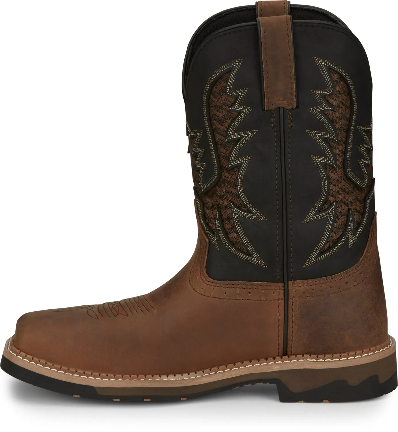 Justin 11in Water Buffalo CT Mens Pecan/Black Bolt Leather Work Boots