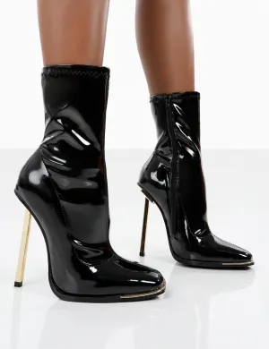 Kenza X Public Desire Lou Lou Black Patent Stiletto Heel Sock Boots