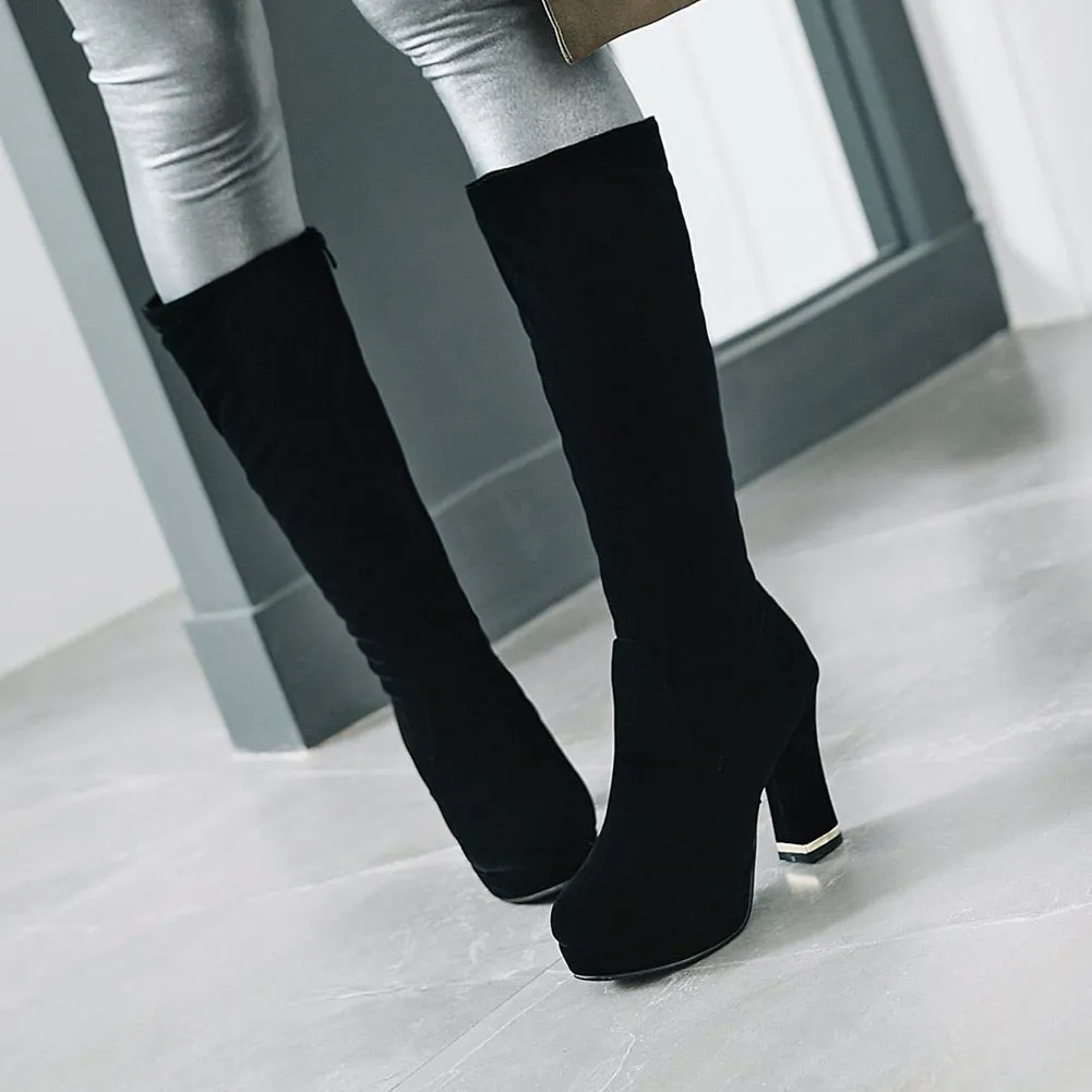 Knee-High Boots Women Square High Heels