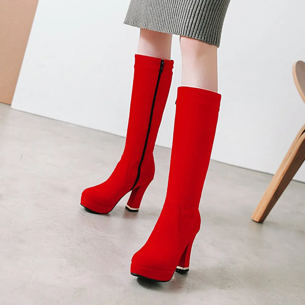 Knee-High Boots Women Square High Heels