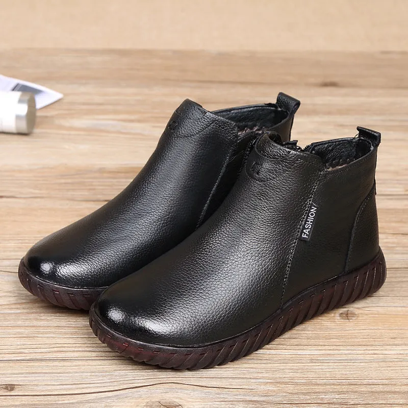 Leather cotton shoes short boots non-slip