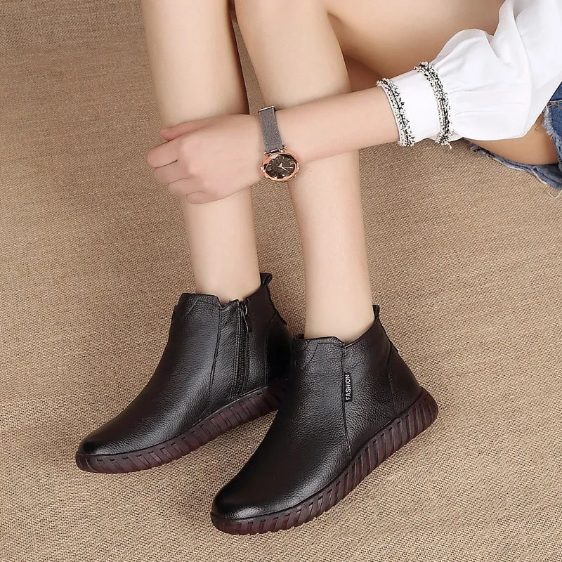 Leather cotton shoes short boots non-slip