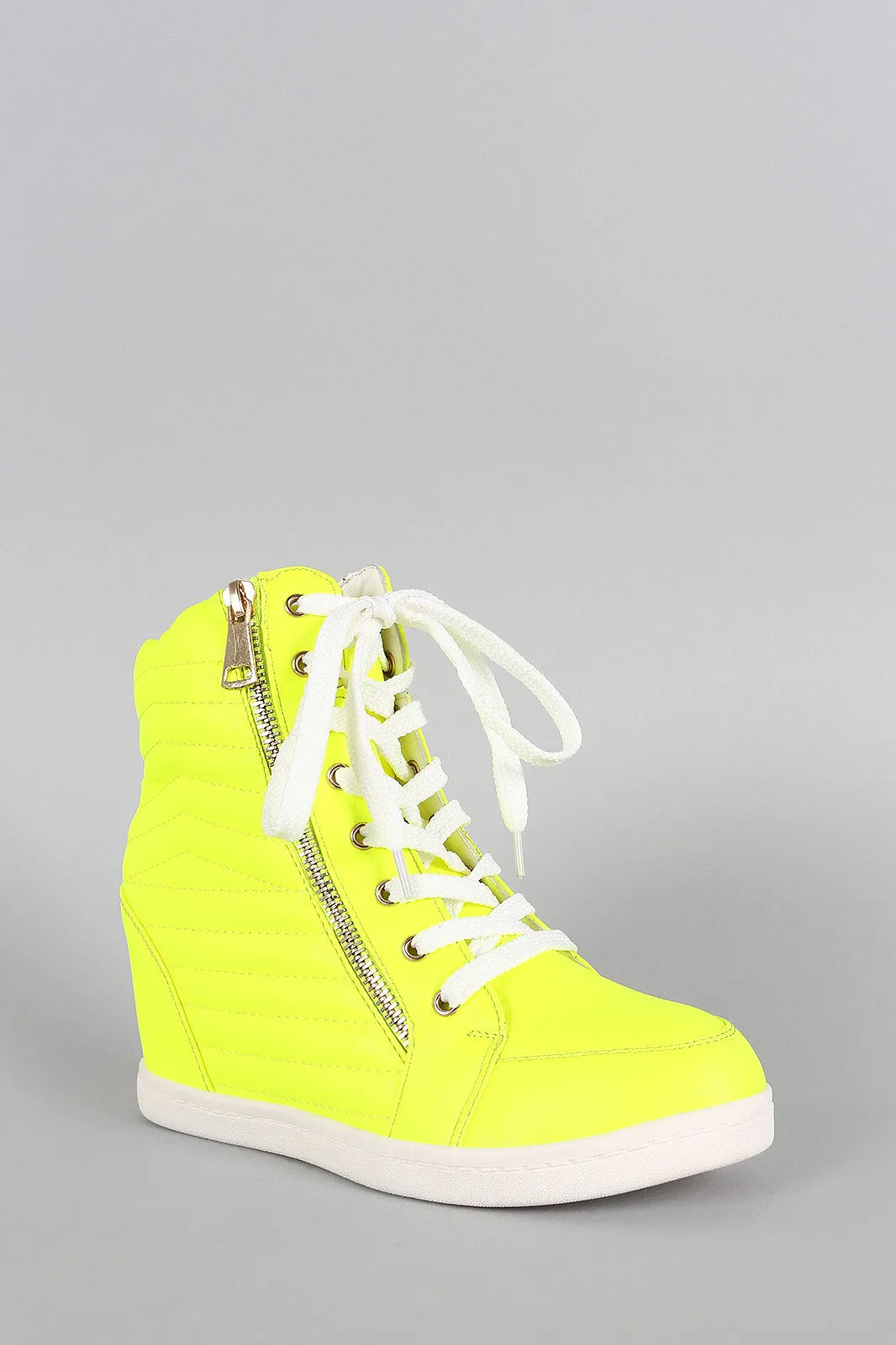 Liliana Neon Quilted High Top Wedge Sneaker