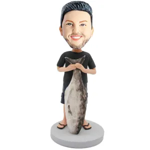 Male Fisherman In Casual Clothes And Carrying A Big Fish Custom Figure Bobblehead