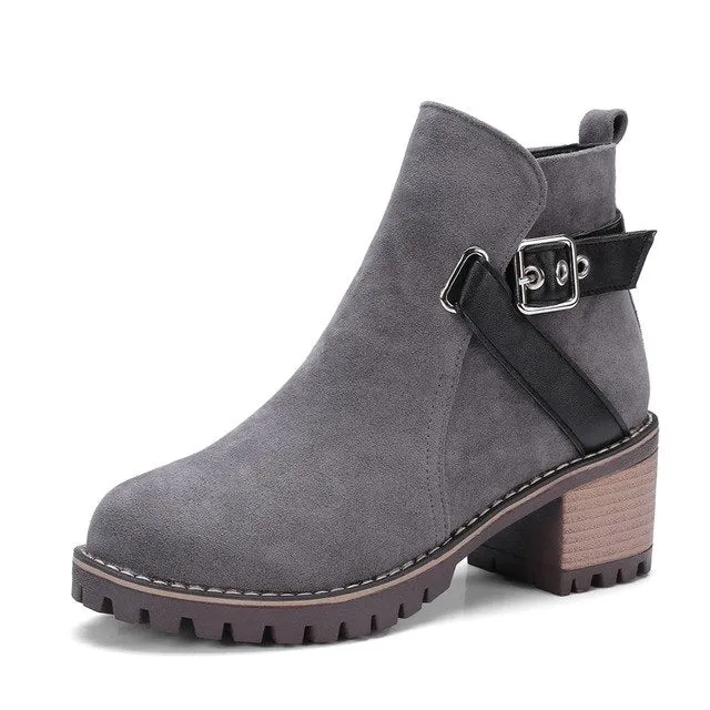 Martin Slip On Square Heels Winter Ankle Boots