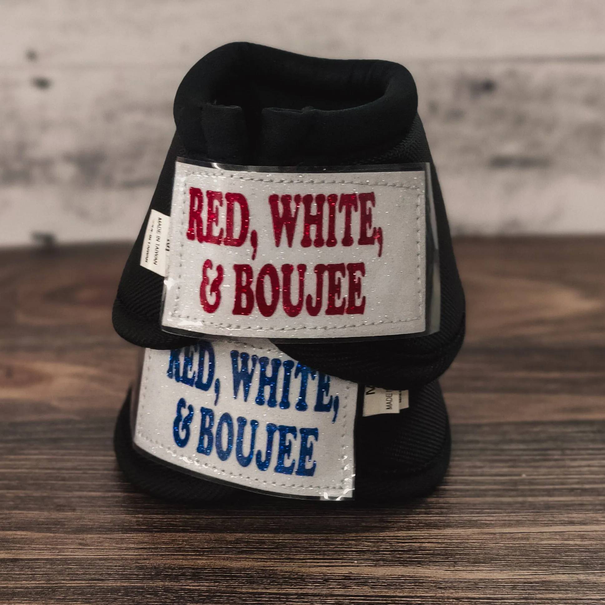 Medium "Red, White, & Boujee" Black Iconoclast Bells w/ White Glitter