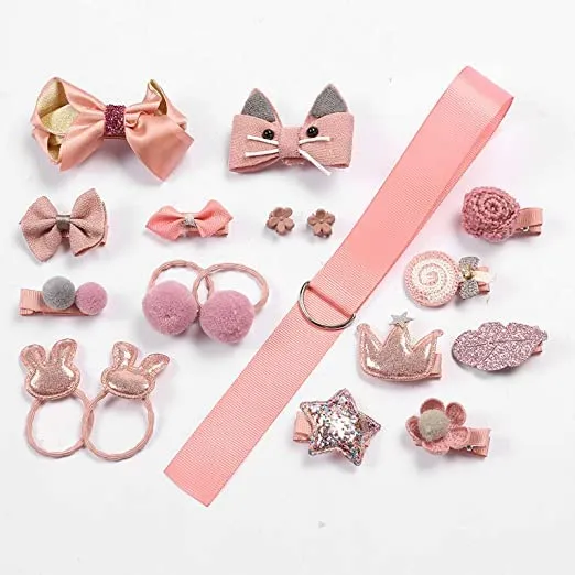 Melbees by Yellow Chimes Kids Hair Accessories for Girls Hair Accessories Combo Set Peach 18 Pcs Baby Girl's Hair Clips Set Cute Ponytail Holder Claw Clip Bow Clips For Girls Kids Teens Toddlers