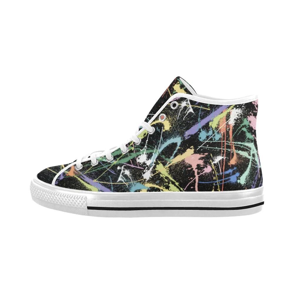 Men's Big Size Neon Paint Splatter Print Canvas High Top Shoes