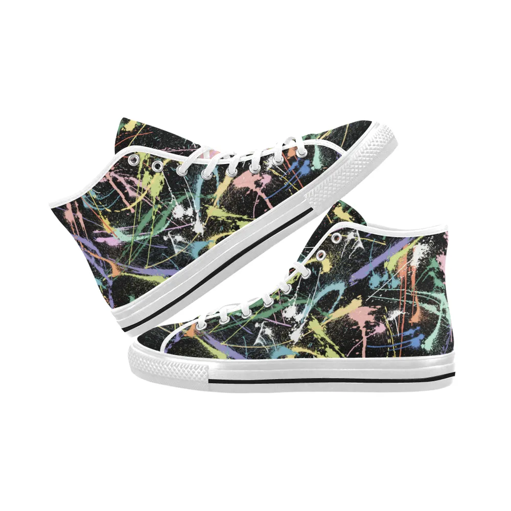 Men's Big Size Neon Paint Splatter Print Canvas High Top Shoes