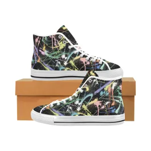 Men's Big Size Neon Paint Splatter Print Canvas High Top Shoes