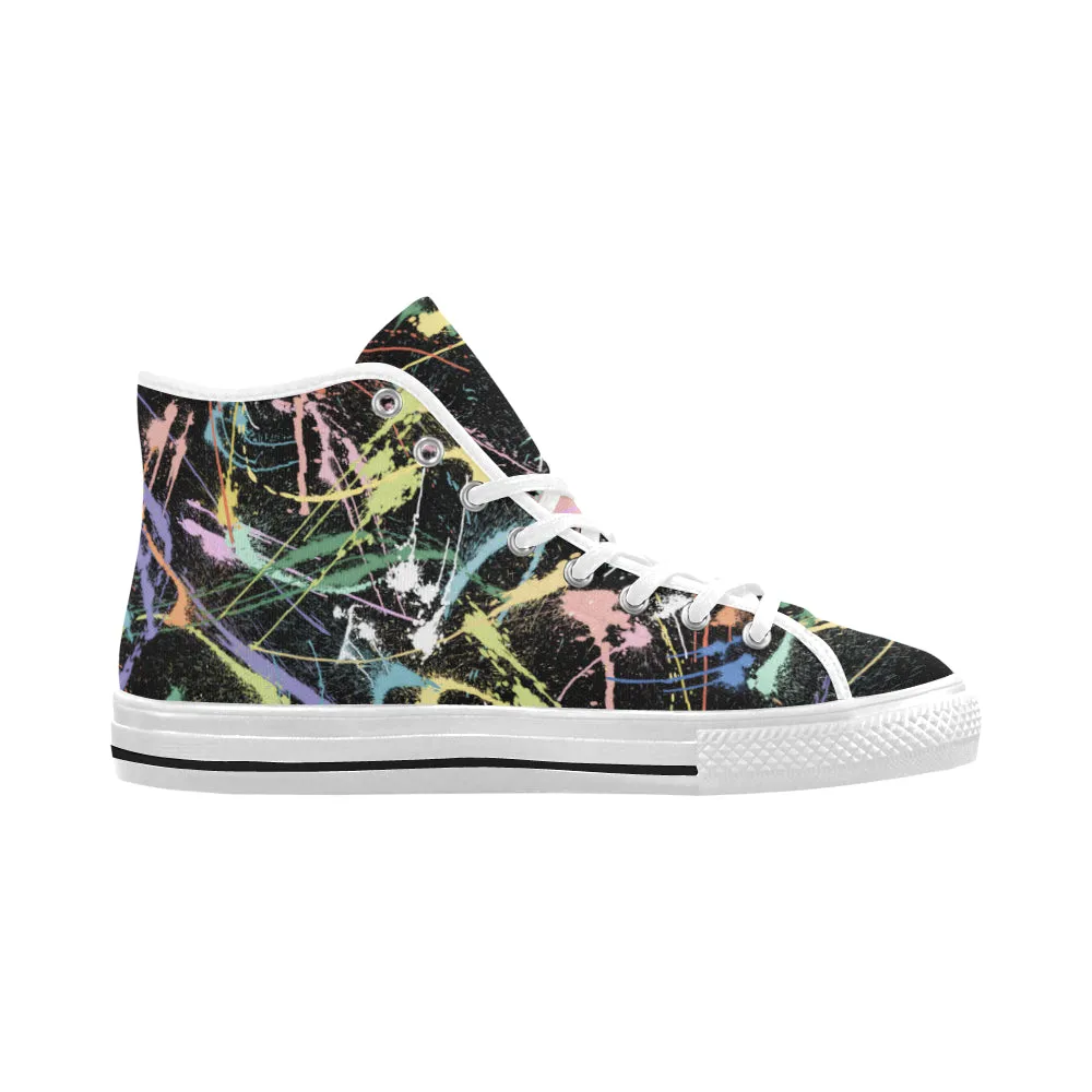 Men's Big Size Neon Paint Splatter Print Canvas High Top Shoes