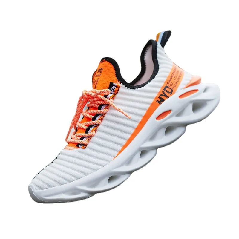 Men's Shock Absorption Sneakers Breathable Sports Shoes Flying Woven Hollow Blade Bottom Ultralight Leisure Footwear