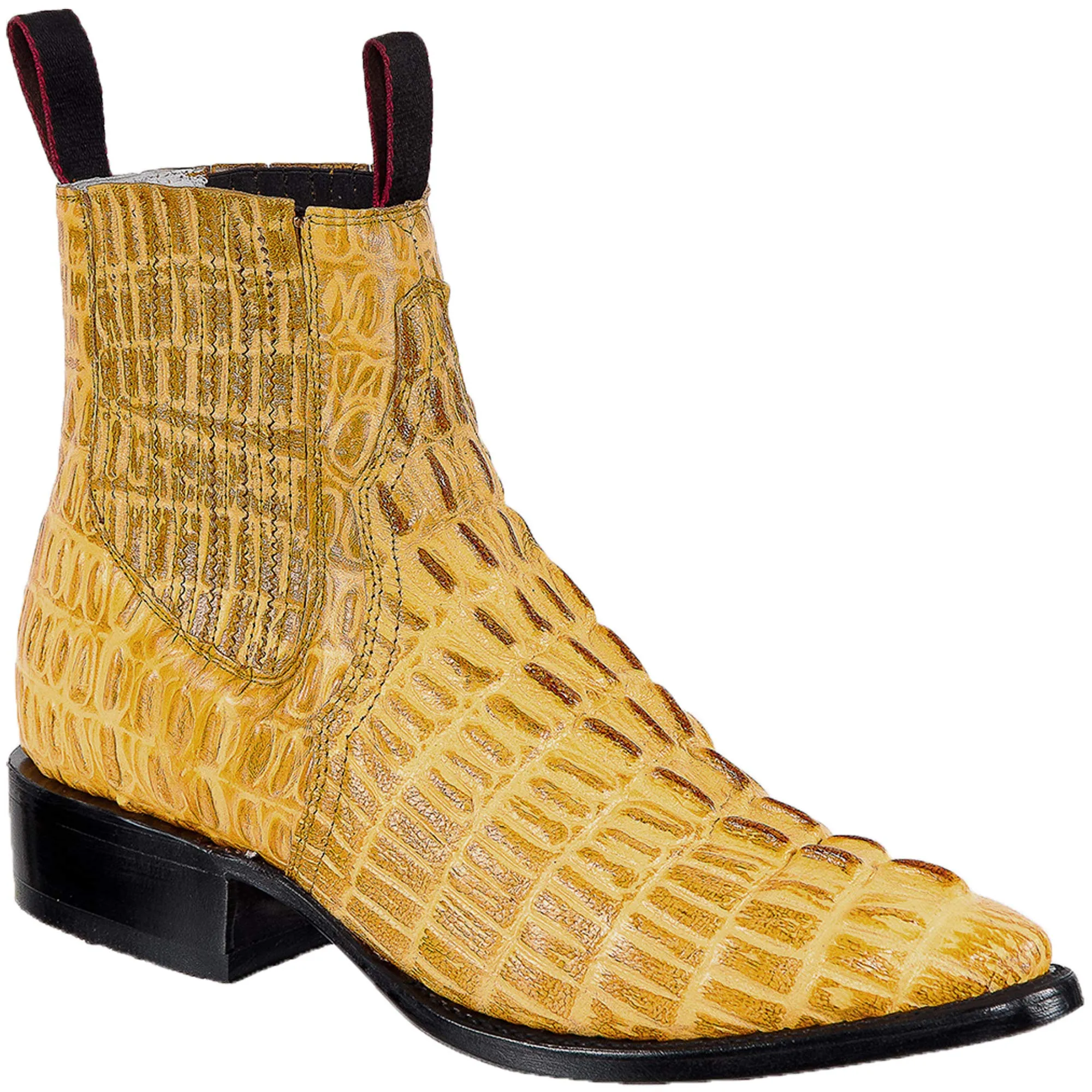 Men’s Short Ankle Crocodile Alligator Print Leather Boot