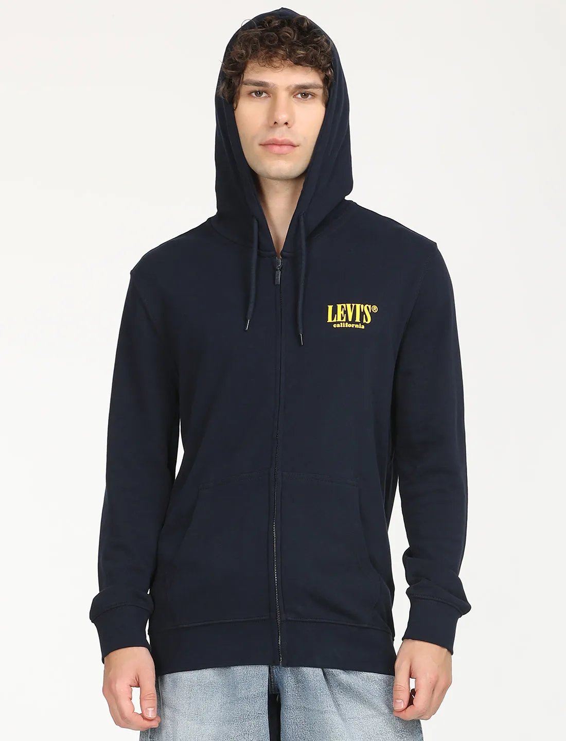 Men's Solid Navy Hooded Sweatshirt