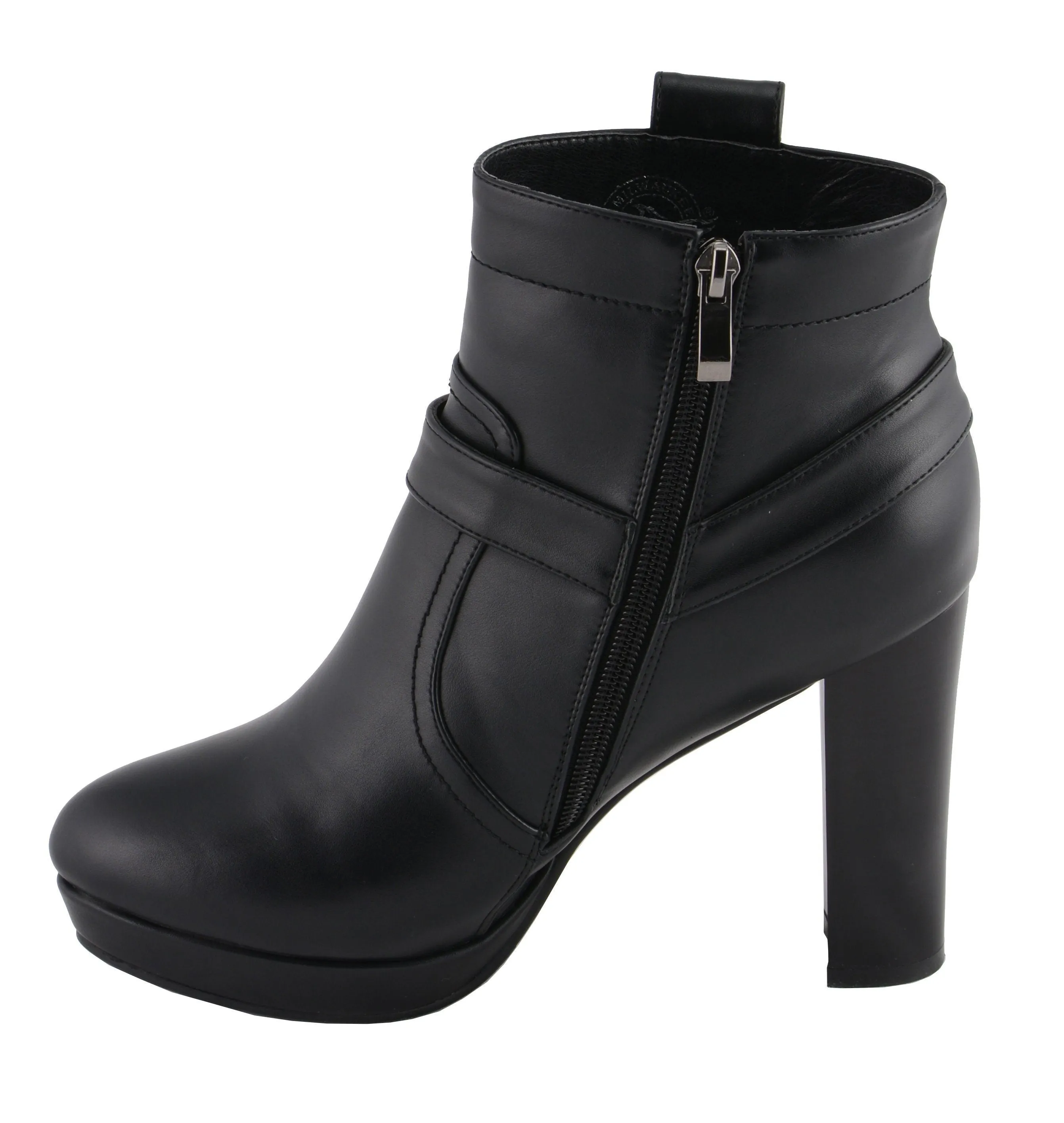 Milwaukee Leather MBL9432 Women's Black Harness Ankle Fashion Boots with Block Heel