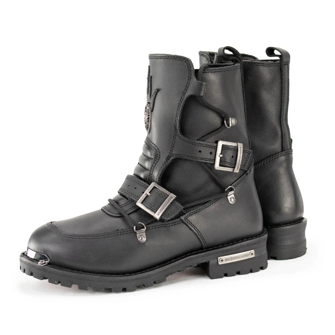 Milwaukee Leather MBM9076 Men’s Black Tactical Logger Leather Boots with Buckle Enhancement