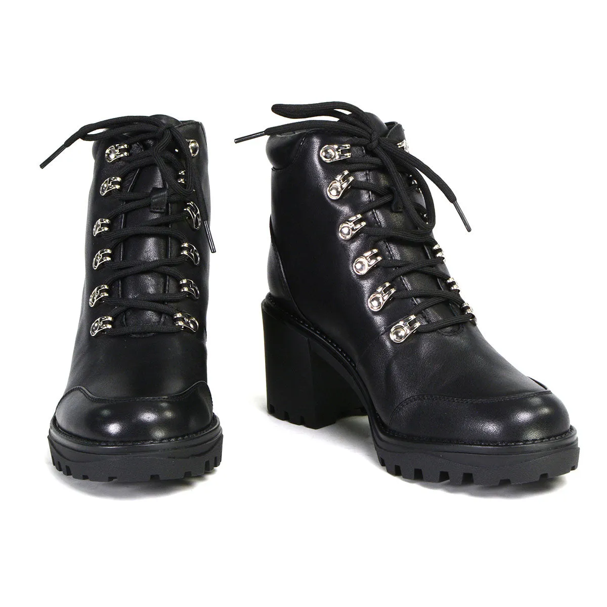 Milwaukee Leather Women's Devine Black Leather Lace to Toe Boots with Platform Heel MBL9439