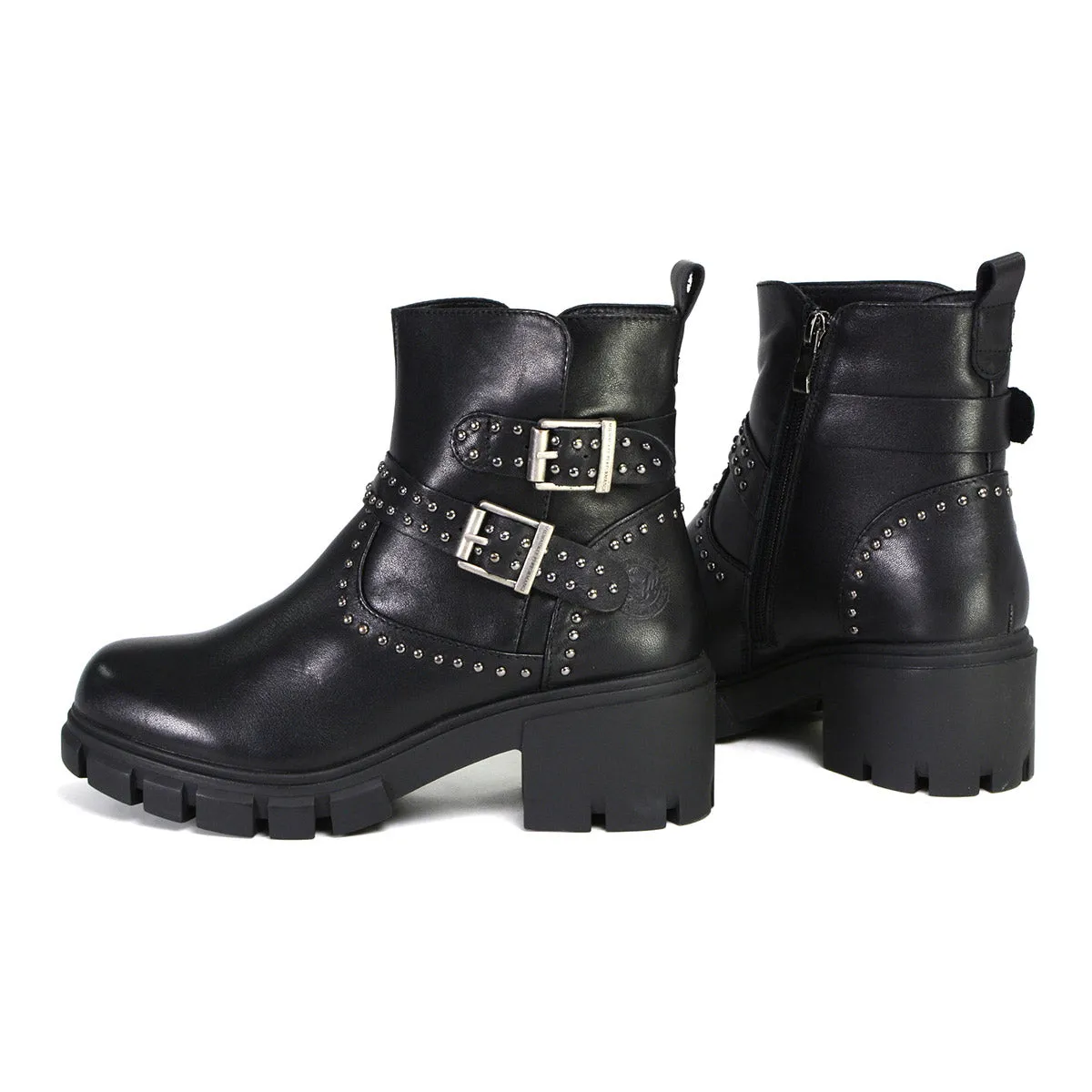 Milwaukee Leather Women's Siren Premium Black Leather Studded Fashion Boots w/ Side Zippers MBL9446