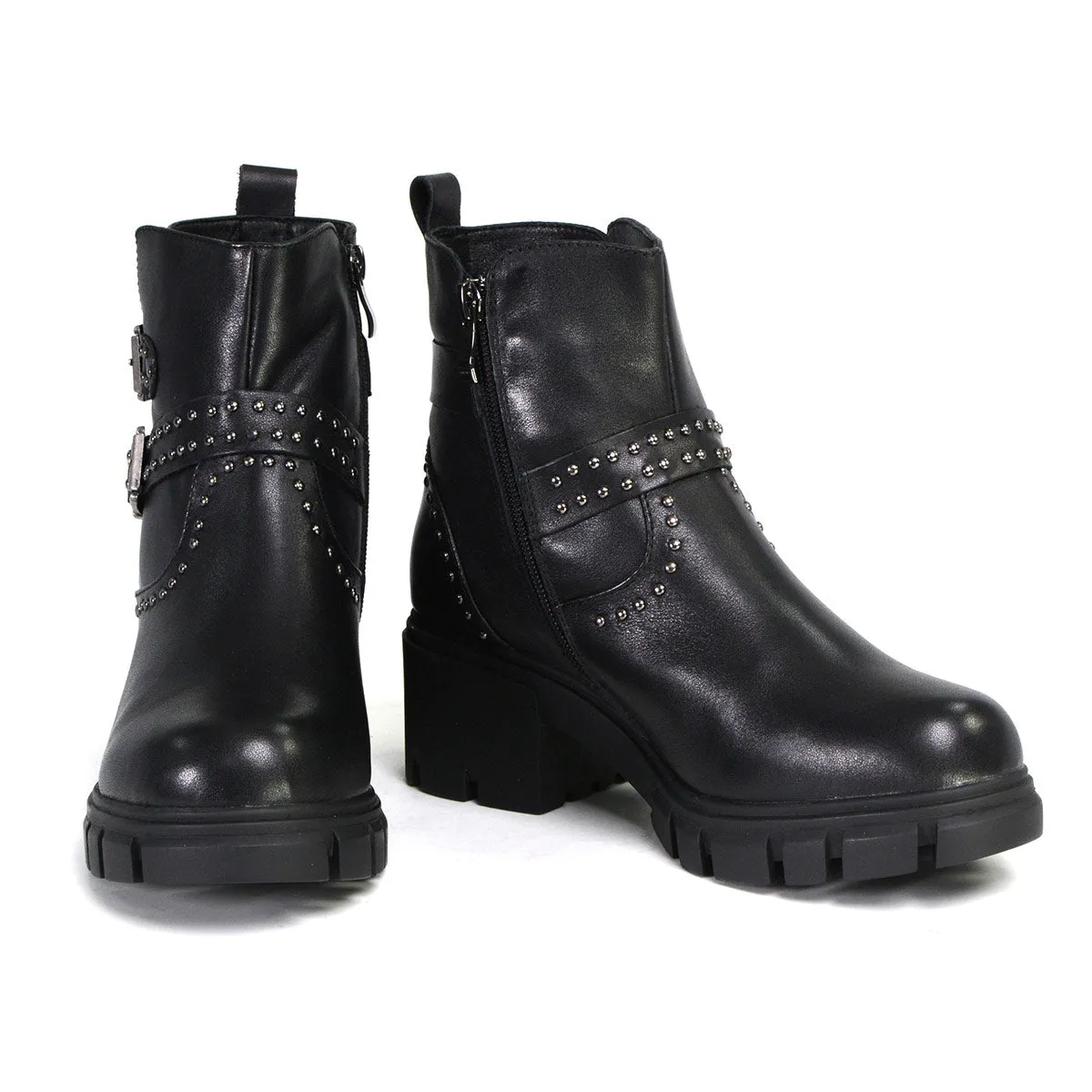 Milwaukee Leather Women's Siren Premium Black Leather Studded Fashion Boots w/ Side Zippers MBL9446