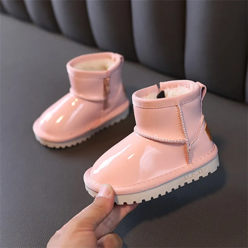 MOF Kids new winter boots silicon candy colors waterproof non-slip warm plush girls snow boots