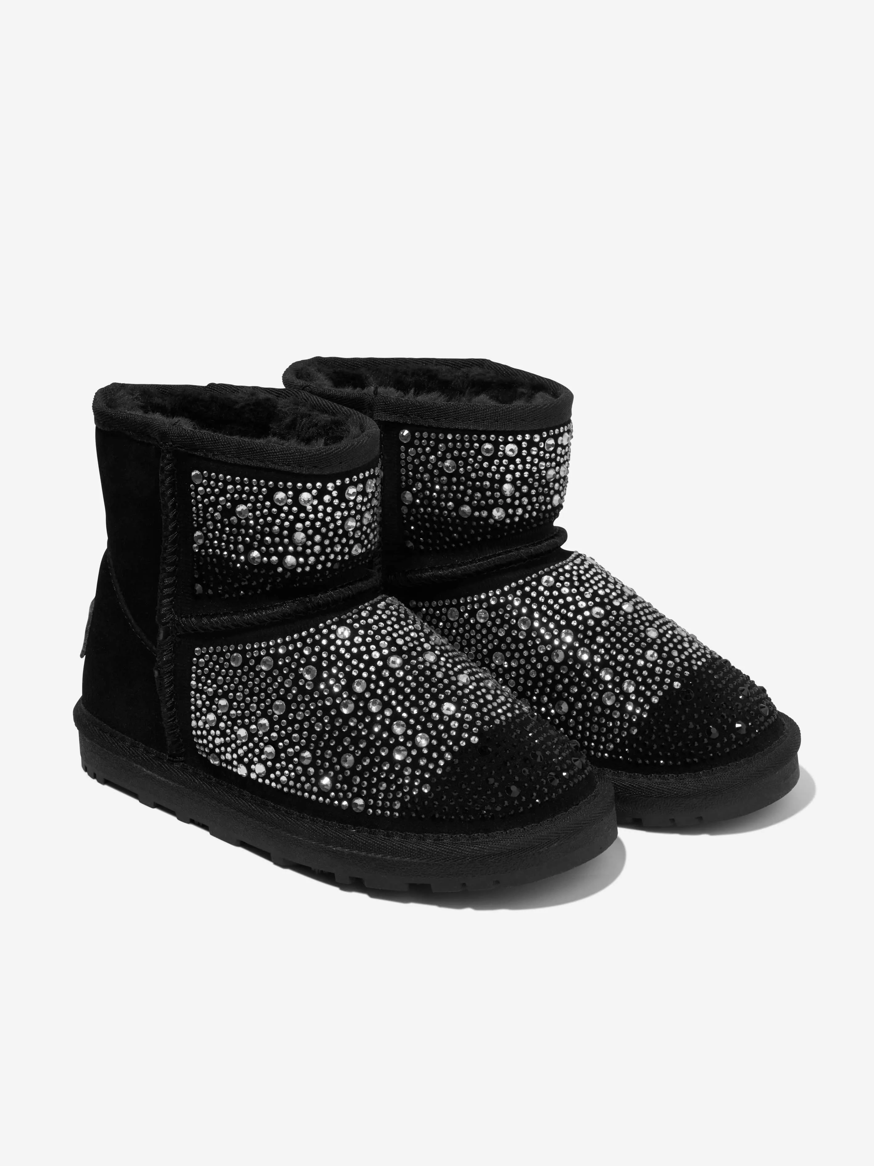 Monnalisa Girls Diamante Embellished Boots in Black