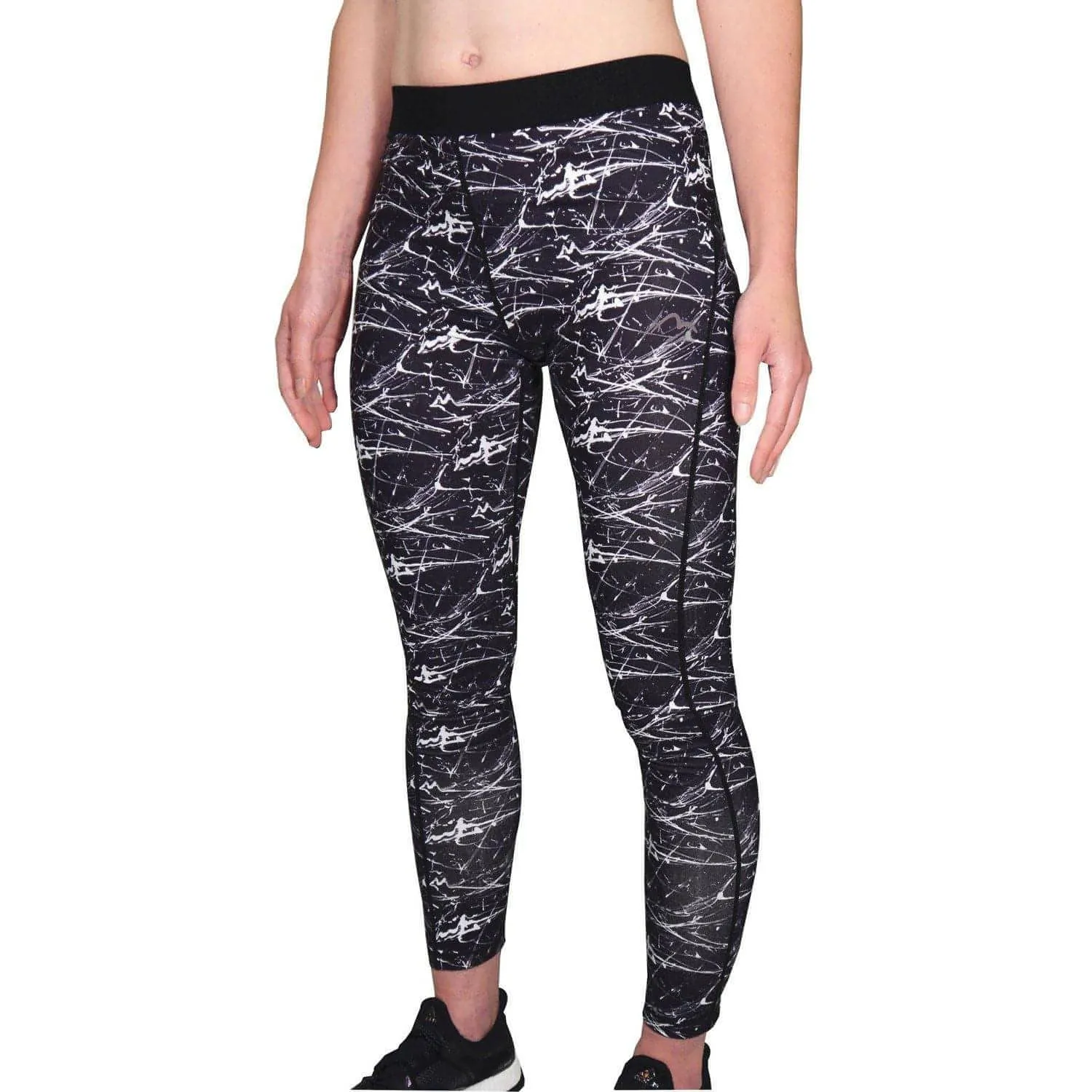 More Mile Go For It Printed Womens Long Running Tights - Black