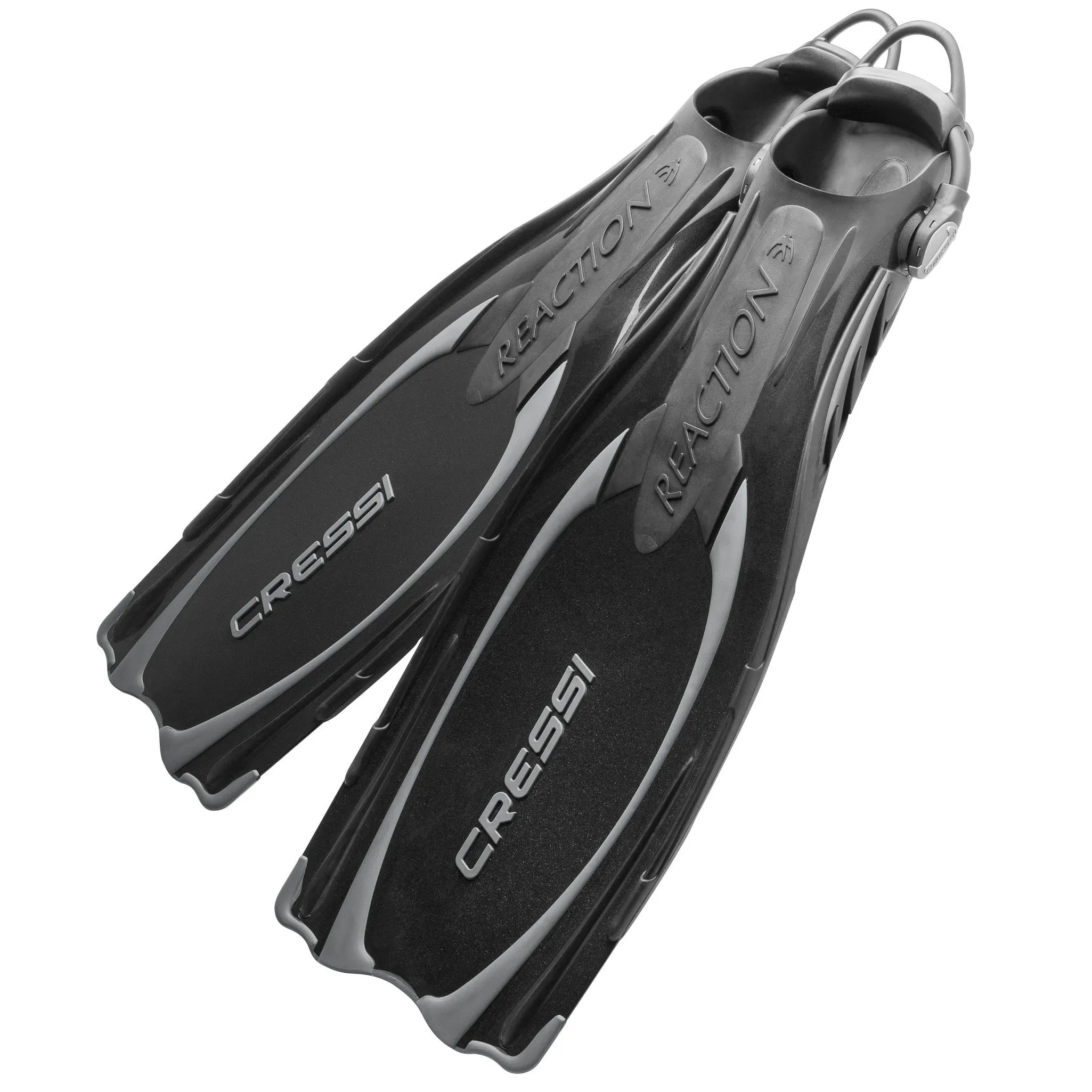 Open Box Cressi Reaction EBS Open Heel Dive Fins - Black / Silver, Size: Medium/Large - US M:9-10 / W:11-12