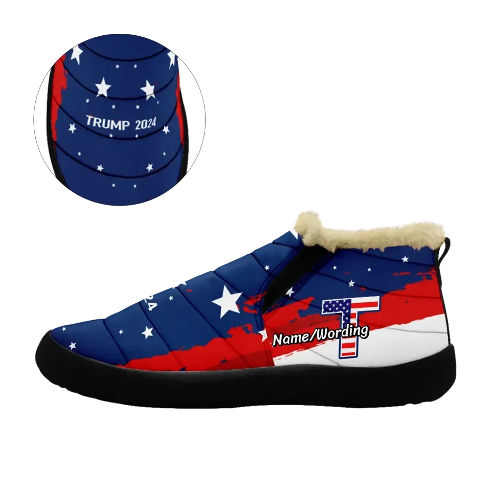 Personalized Trump Ankle Boots, Custom MAGA Fur Flat Ankle Boot , Warm Zipper Boots