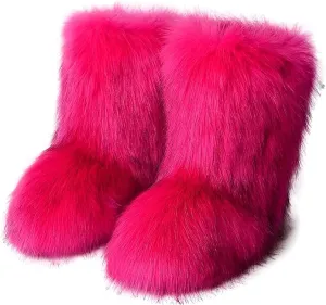 Plush Hot Pink Faux Fur Outdoor Winter Boots