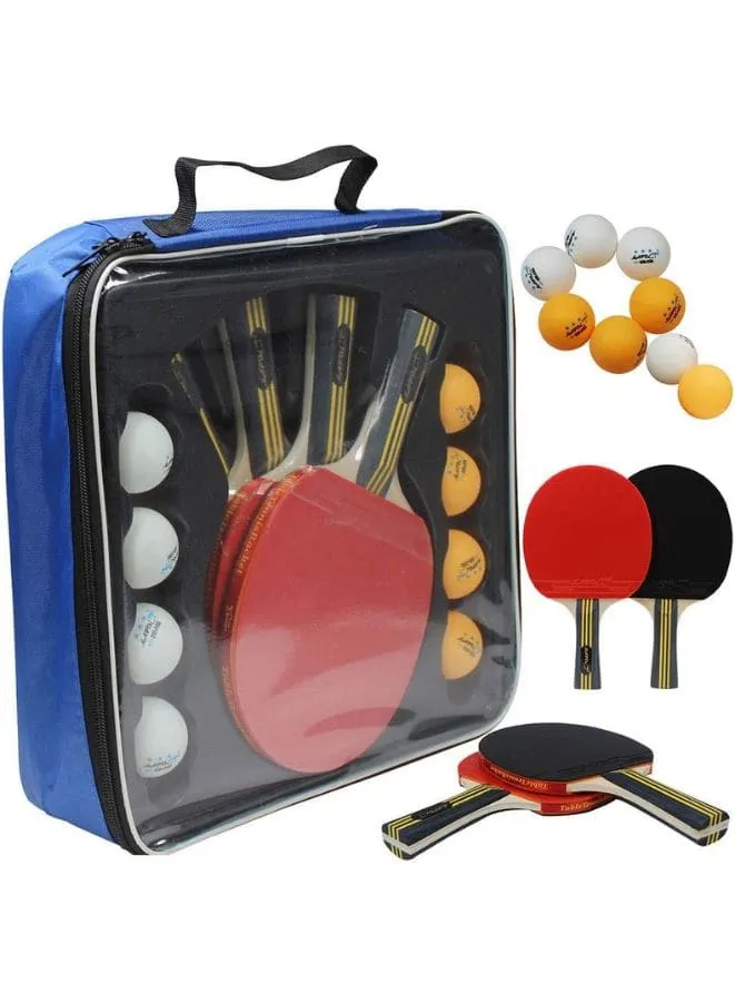 Quality Ping Pong Paddle Set - 4 Professional Table Tennis Rackets/Paddles - 8 Premium Balls, Portable Cover Case Holder Included