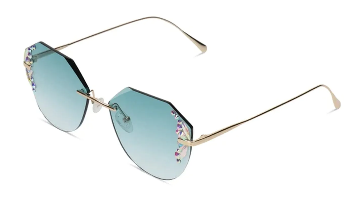 "Blue Rimless Geometric Metal Glasses for Women"