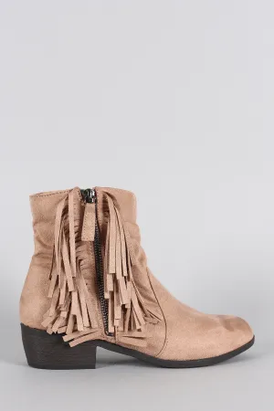 Qupid Floral Suede Fringe Cowgirl Booties