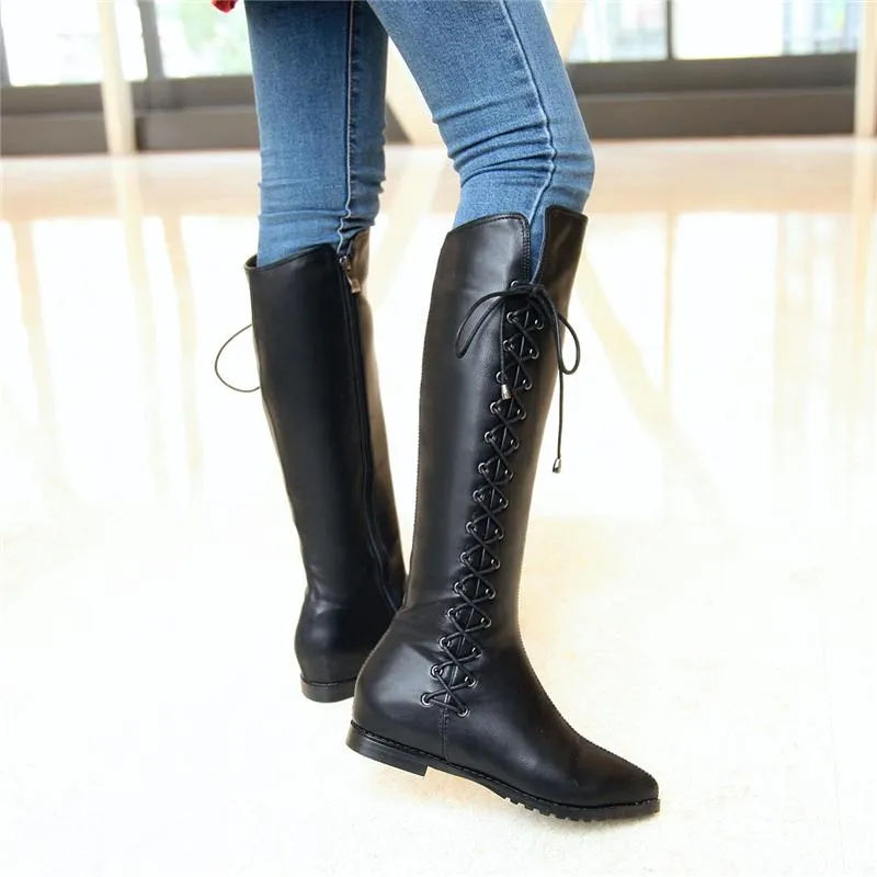 Real Leather Plush Knee High Boots