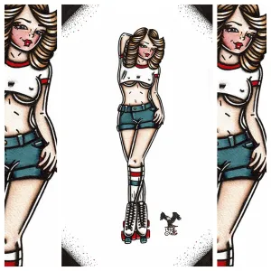 Roller Girl Pinup Original Painting