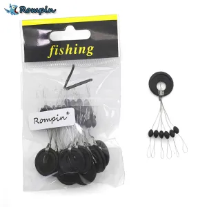 Rompin 10pcs/lot 6 in 1 Size SS/S/M/L Black Rubber Oval Stopper Fishing Bobber Float Connector Fishing Tackle accessories