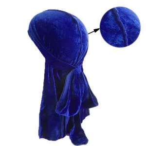 Royal Blue Velvet Durag Doo Head Wrap Bandana Soft Cap Unisex Mens Womens Wrap