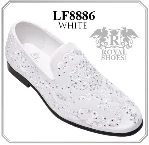 Royal Shoes White Velvet Embroider Spike Shoe 8886