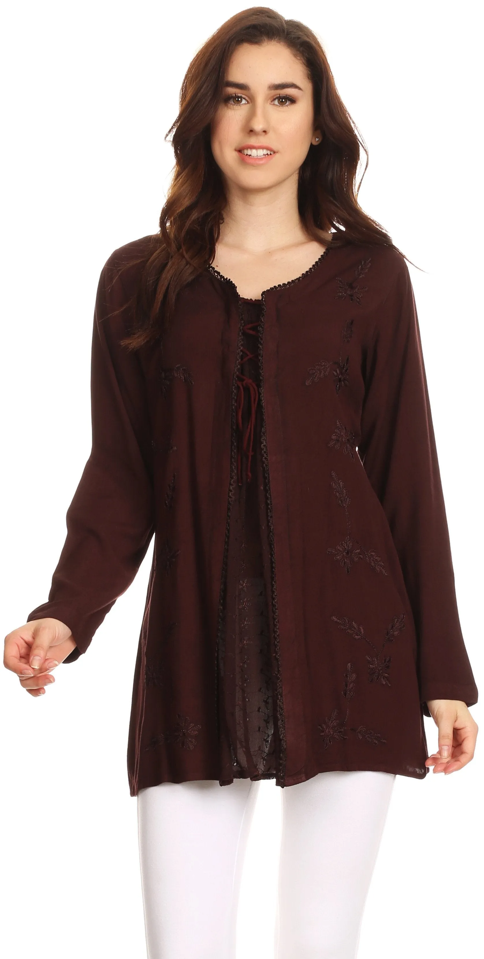 Sakkas Caylyan Long Adjustable Embroidered Long Sleeve Blouse With Corset Top