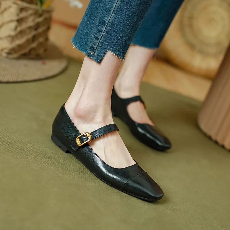 Shallow Mouth Women's Retro Square Toe Flats