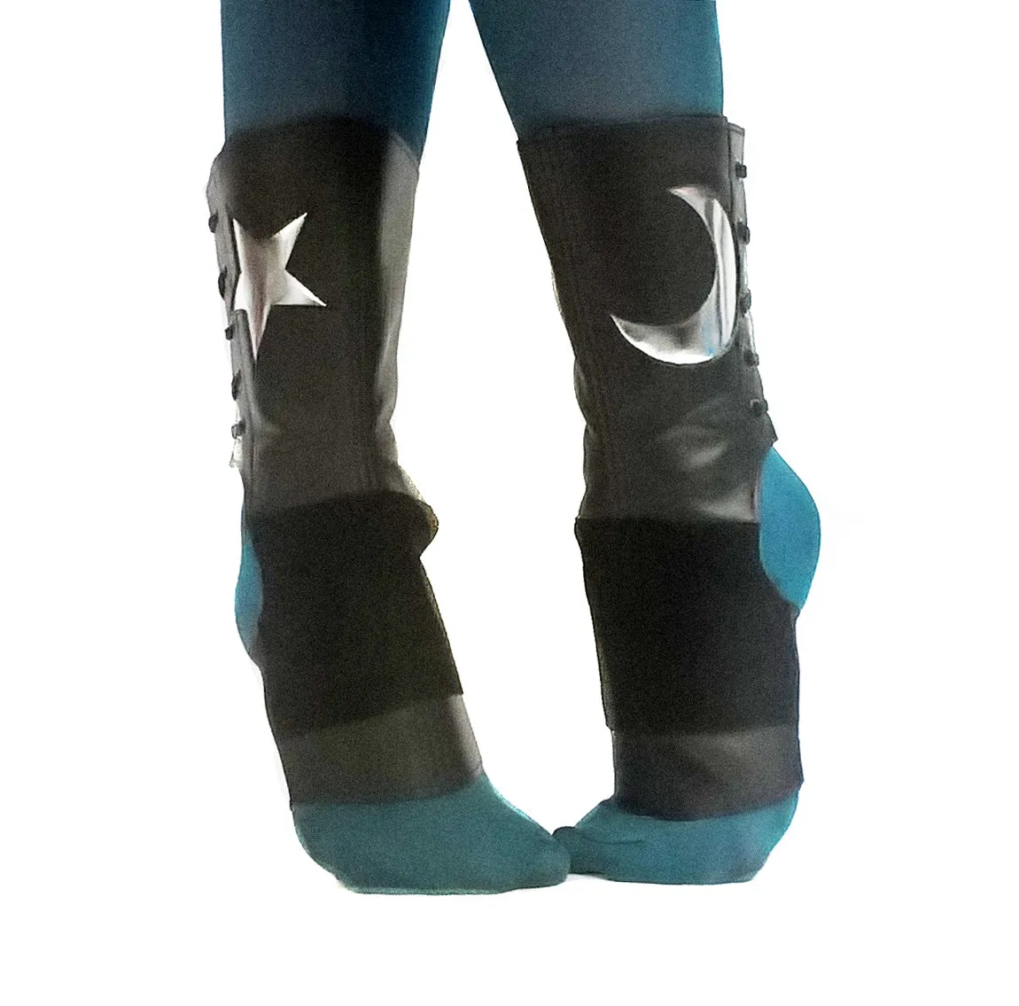 SHORT Black Aerial boots w/ Silver metallic MOON & STAR   Suede Grip