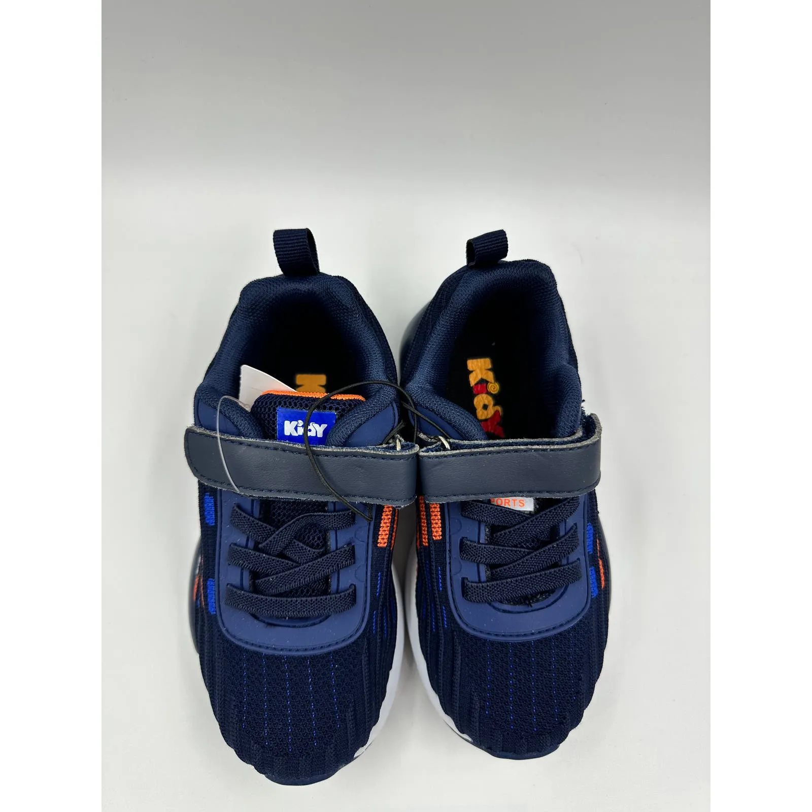 Small Kid size 10, Blue Sneaker with Straps, Blue and Orange Accents